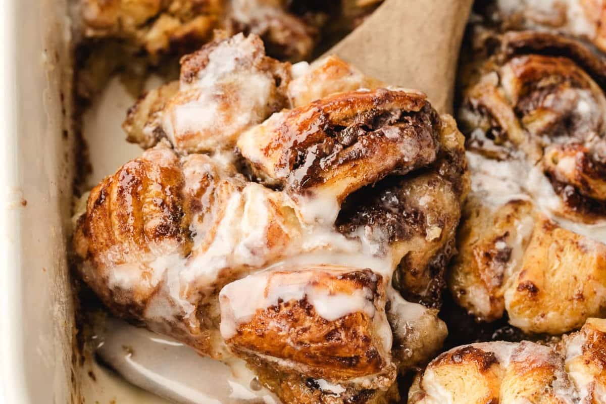A dish of Cinnamon Roll Casserole.