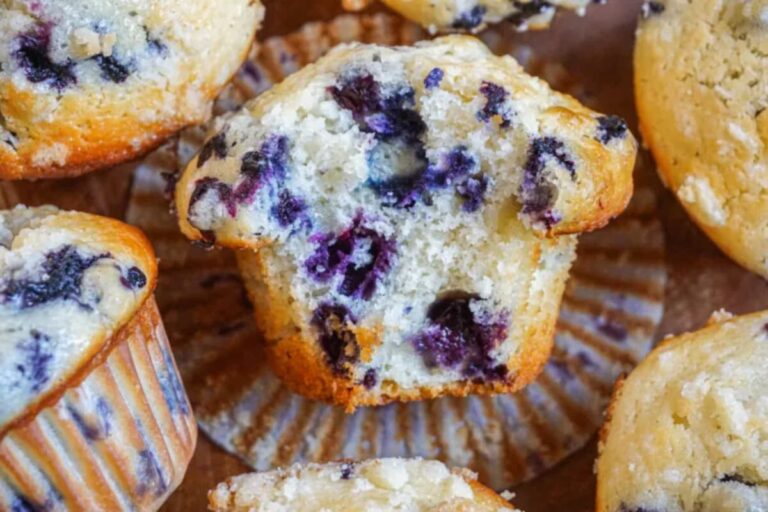 A dish of Tim Horton’s Copycat Blueberry Muffins.