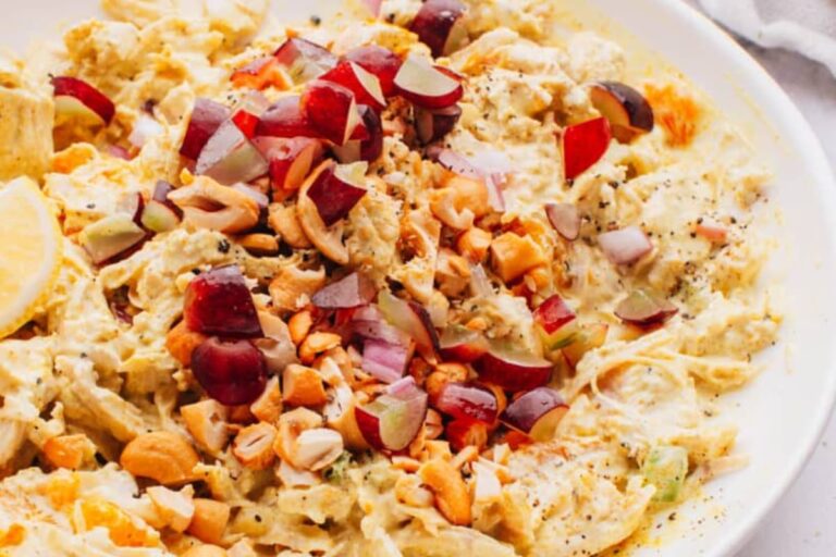 A plate of Curry Chicken Salad with Grapes.
