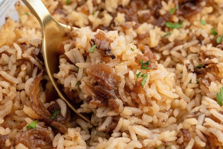 A dish of French Onion Rice.