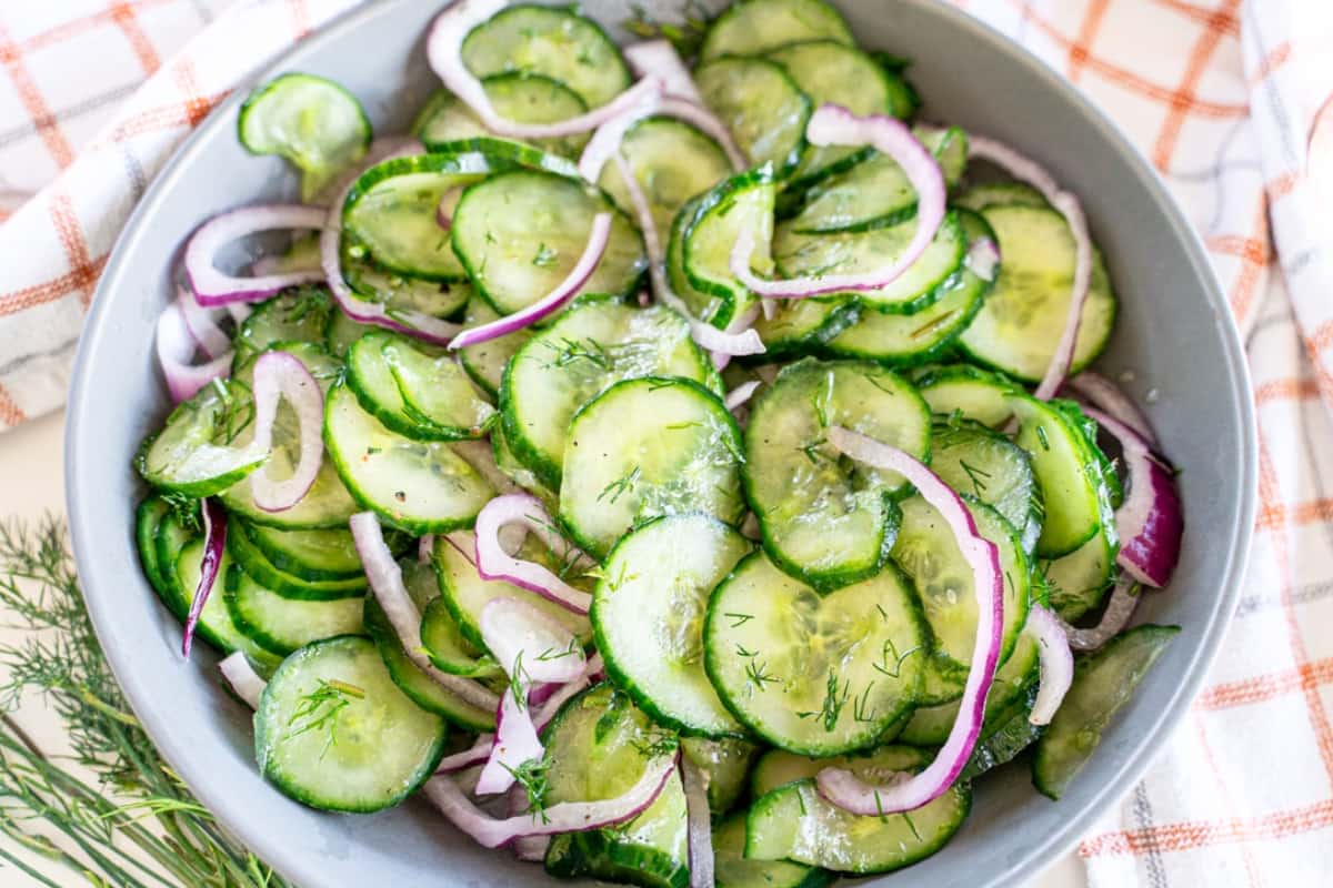 A bowl of Gurkensalat.