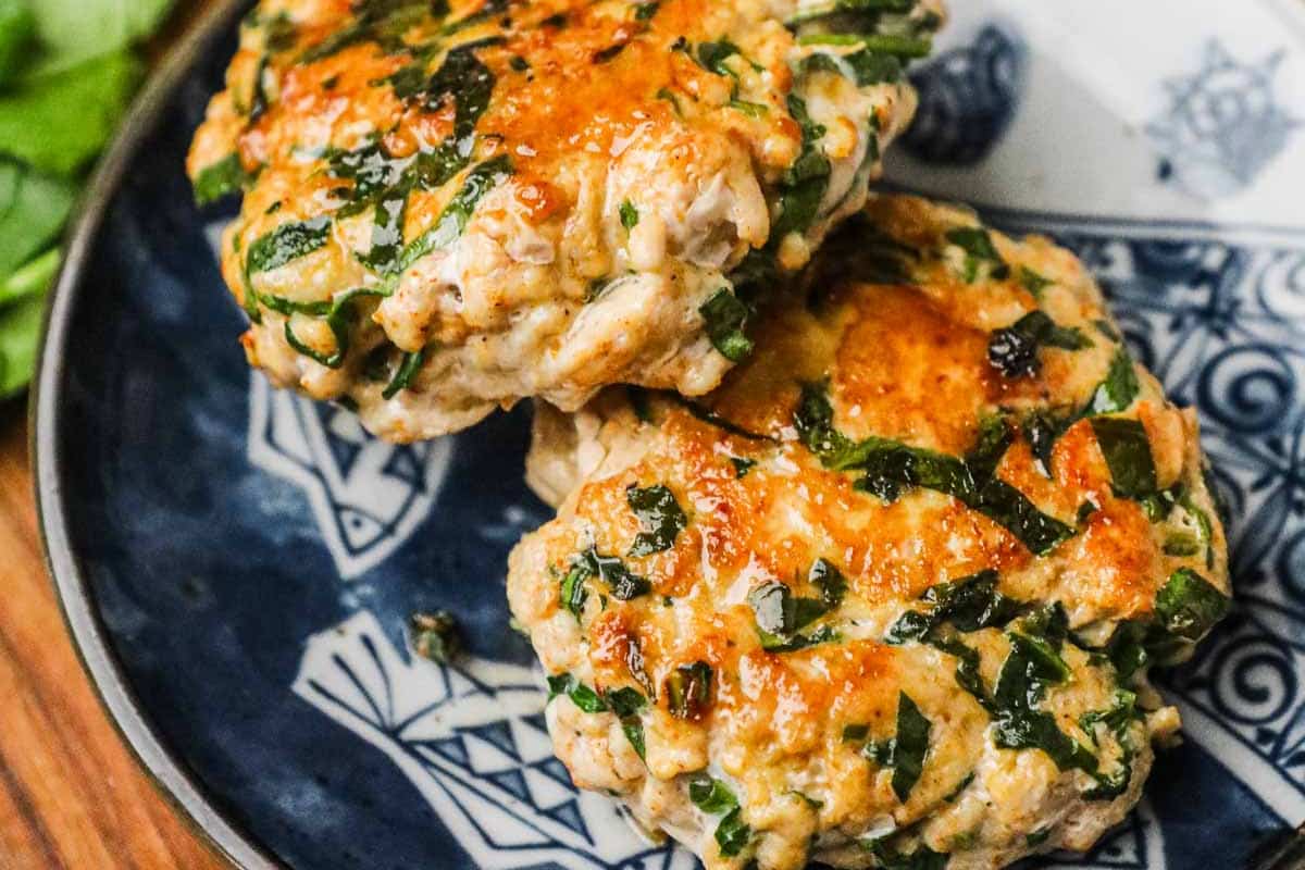 A plate of Chicken and Spinach Patties.