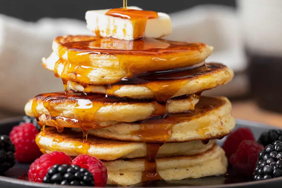 A plate of Gluten Free Greek Yogurt Pancakes.