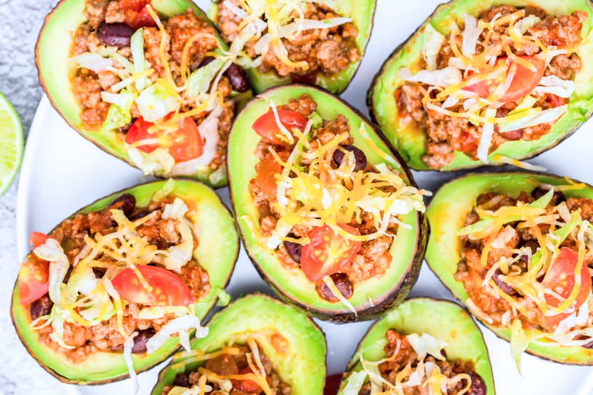 A plate of Taco Stuffed Avocados.