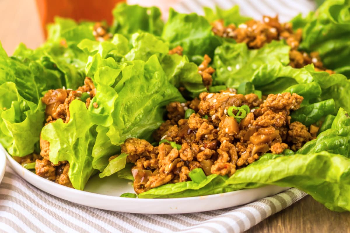 A plate of Copycat PF Changs Chicken Lettuce Wraps.