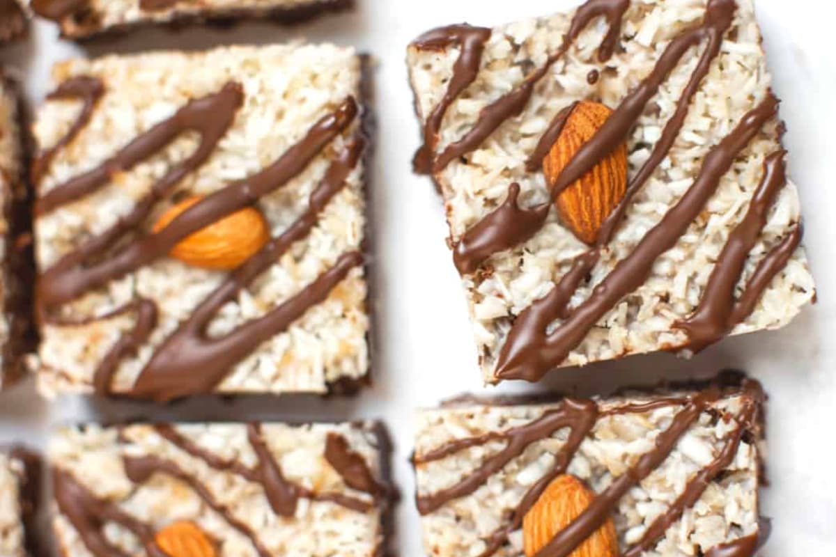 A tray of Sugar-Free Almond Joy Bars.