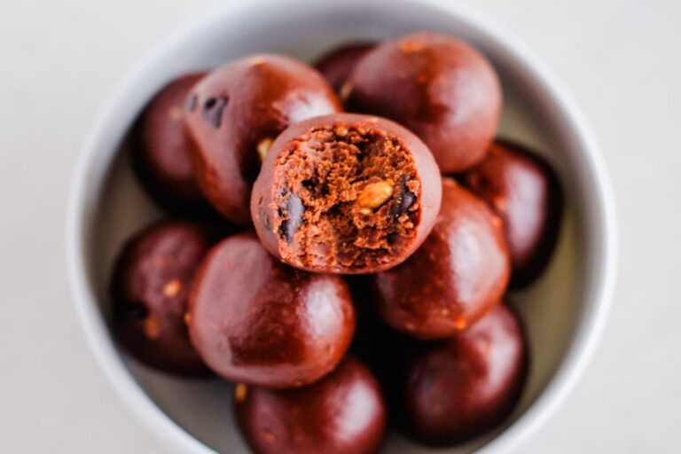 A bowl of Easy No Bake Brownie Bites.
