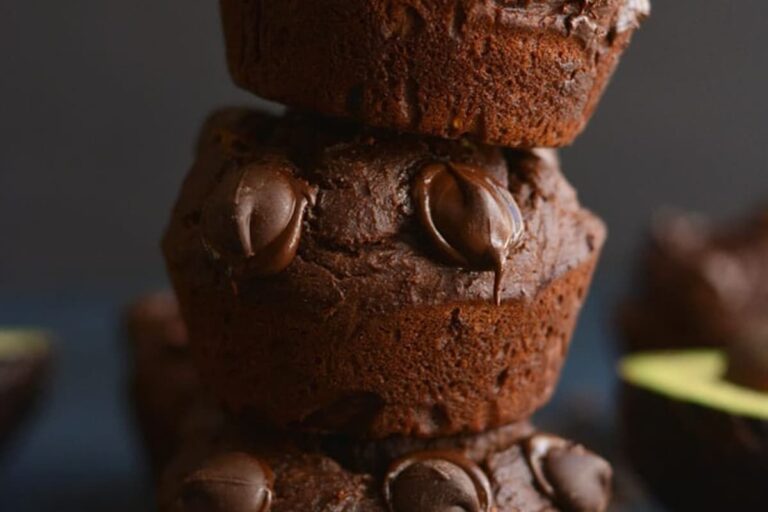 A plate of Chocolate Avocado Muffins.