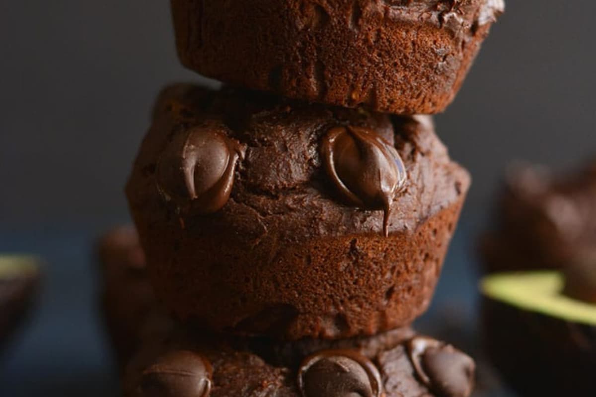 A plate of Chocolate Avocado Muffins.