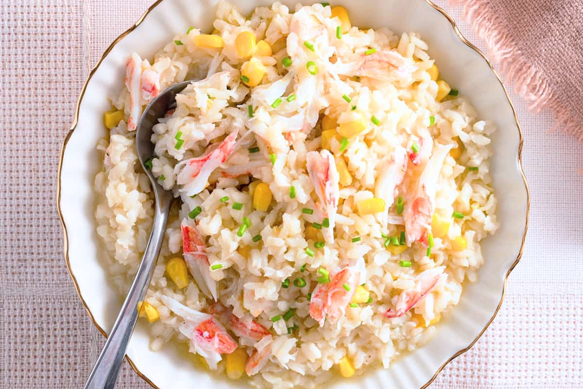 A dish of Corn and Snow Crab Risotto.