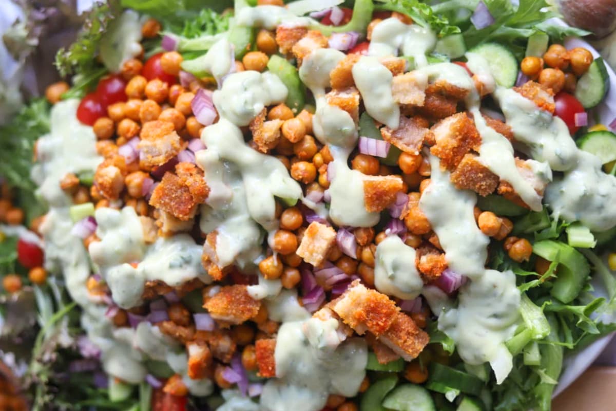 A bowl of Vegan Buffalo Chickpea Salad.
