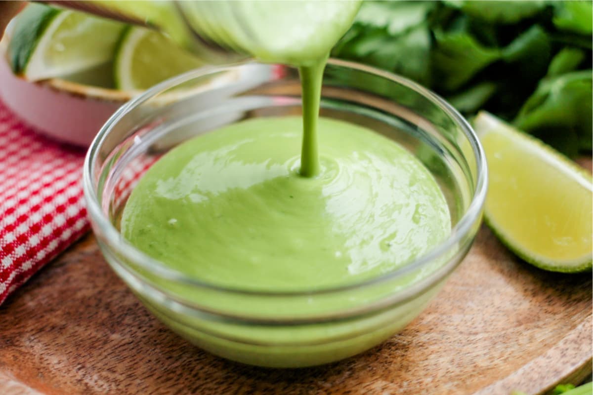 A dish of Avocado Cilantro Dressing.
