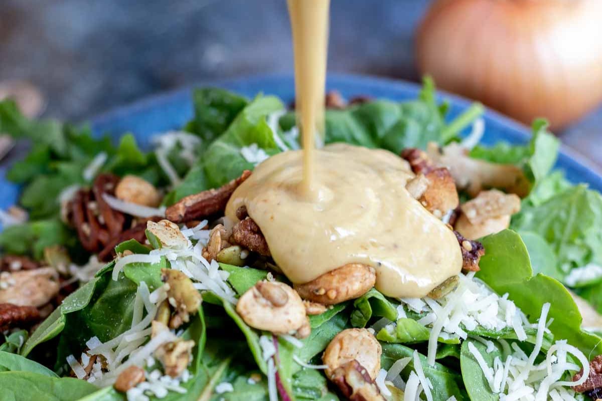 A salad with Sweet Onion Dressing.