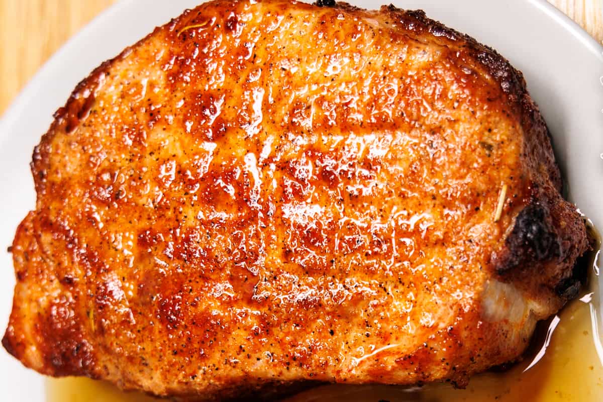 A plate of Air Fryer Boneless Pork Chops.