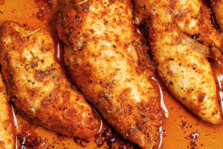 A dish of Baked Chicken Tenderloins.