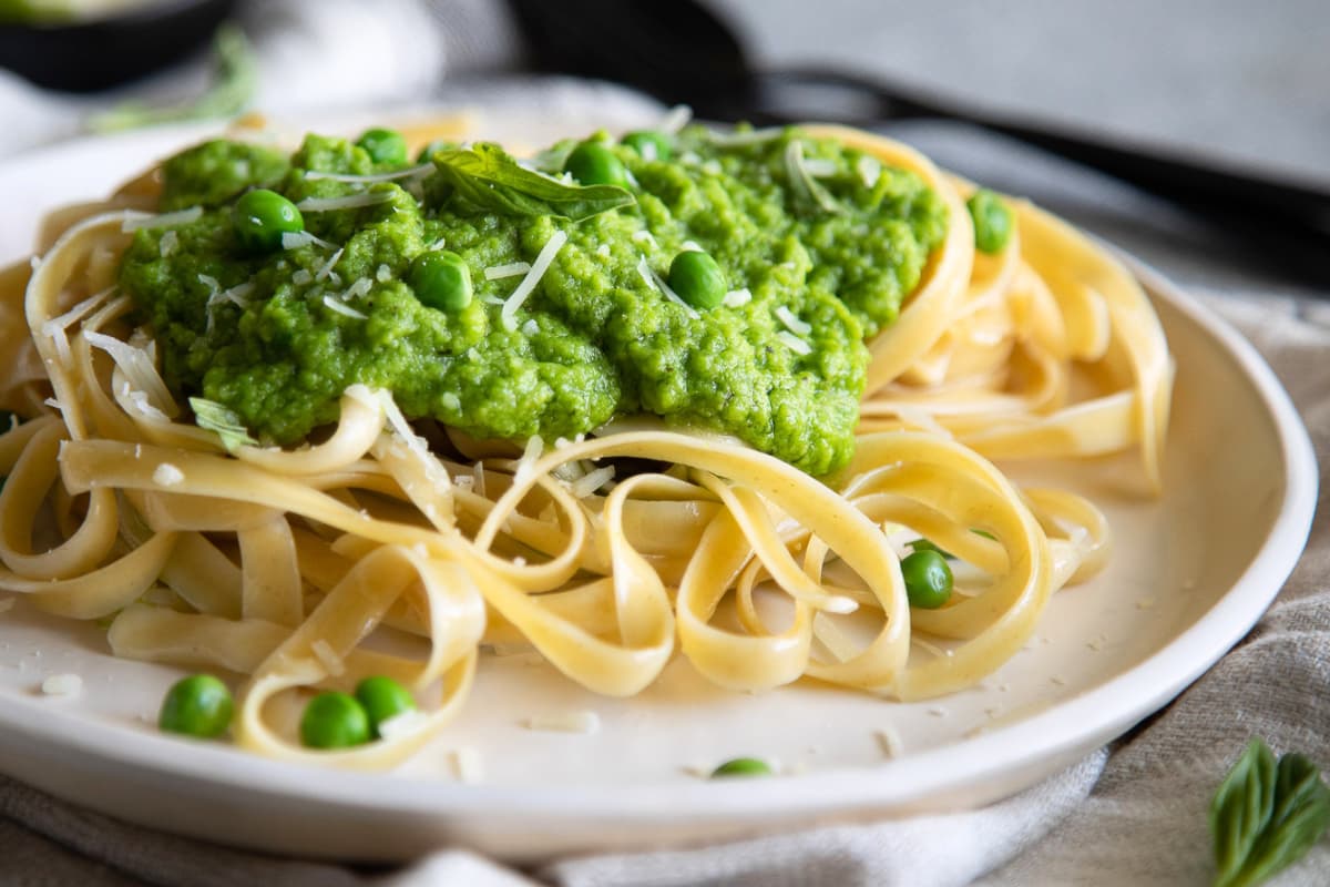A dish of Pea Pasta Sauce.