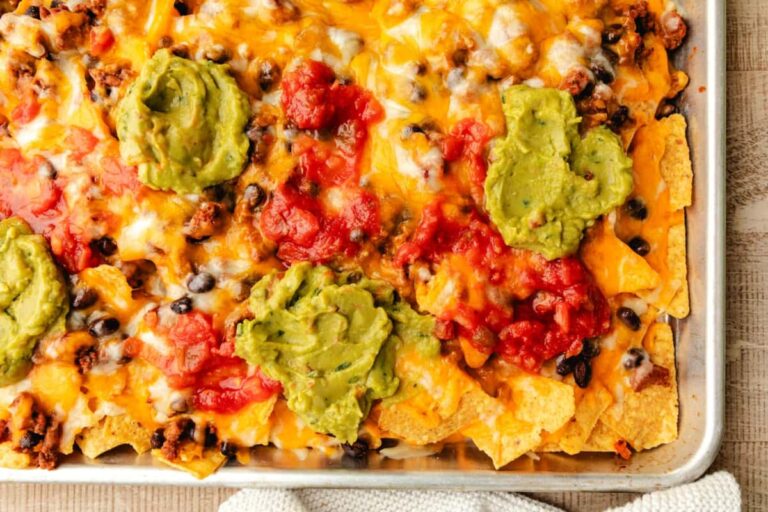 A dish of Sheet Pan Nachos.
