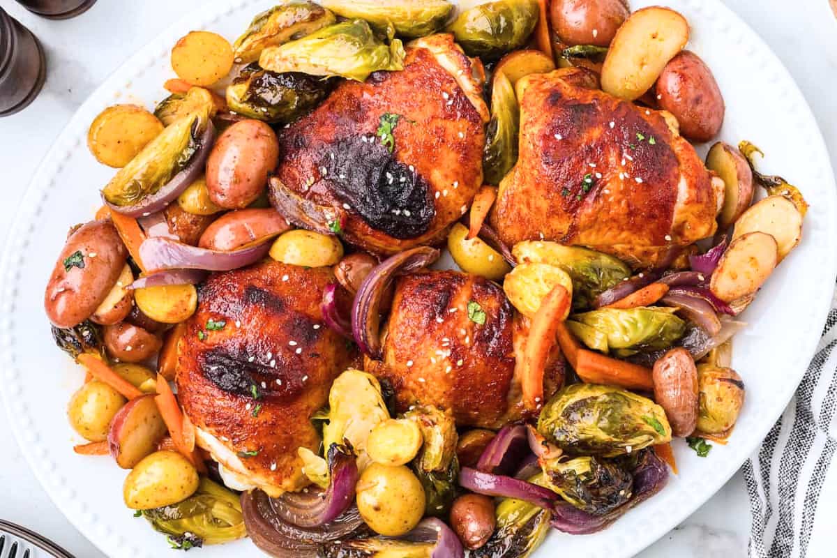 A platter of Honey Sriracha Chicken.