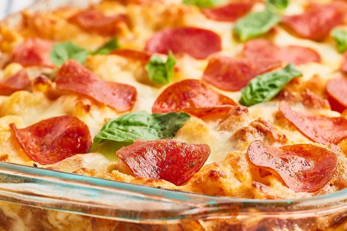 A dish of Pizza Casserole.