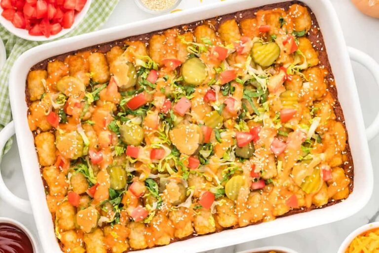 A dish of Big Mac Casserole.