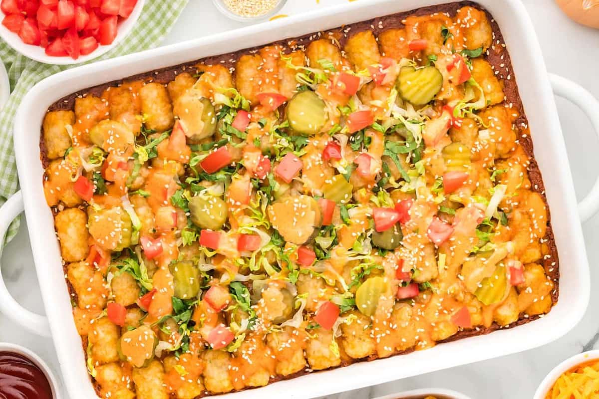 A dish of Big Mac Casserole.