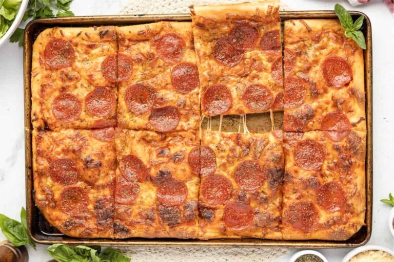 A dish of Sheet Pan Pizza.