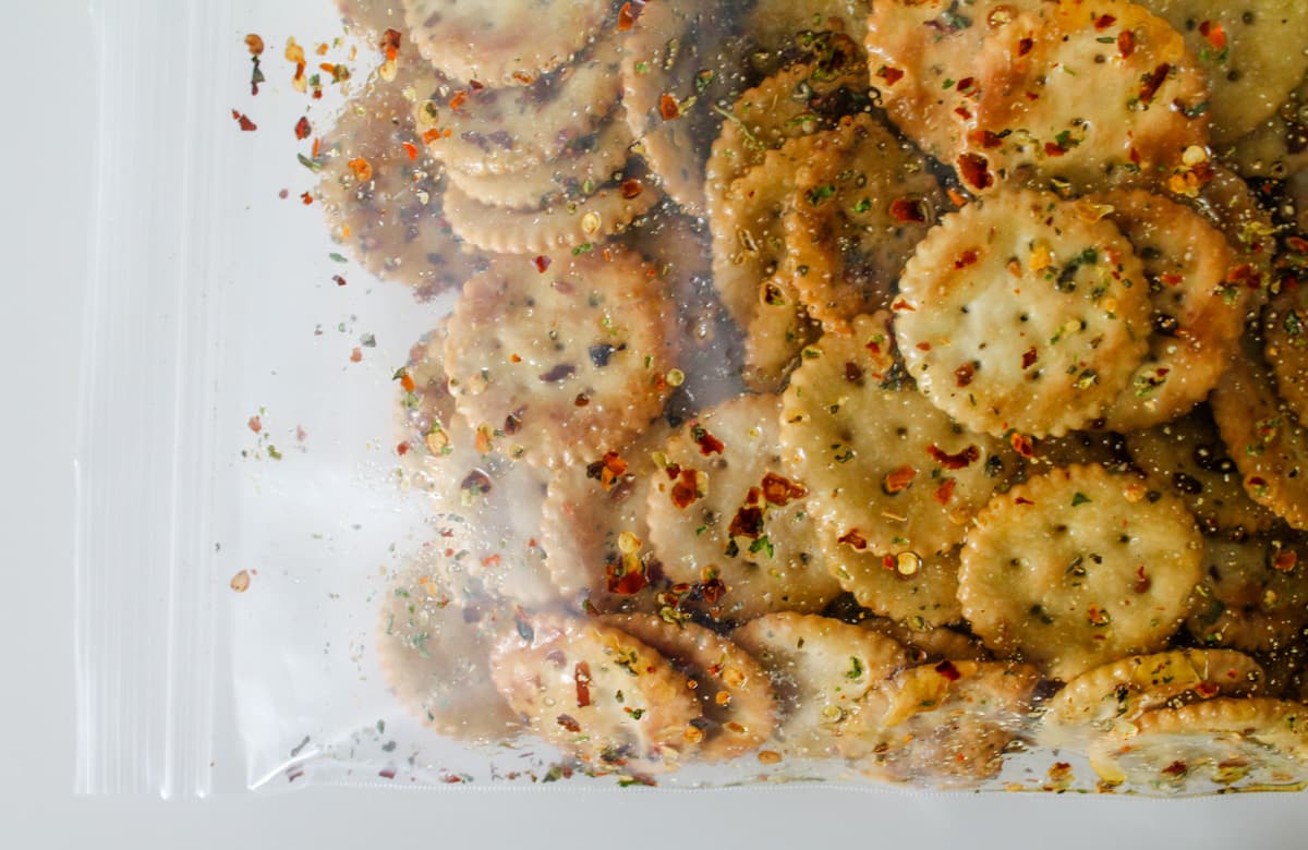 A bag of crackers marinating.