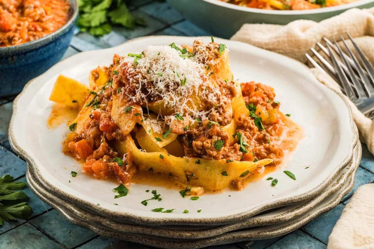 A dish of Authentic Bolognese Pasta.