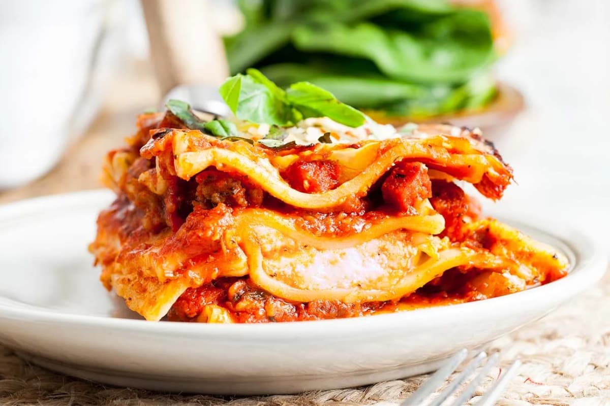 A plate of Pepperoni Lasagna.