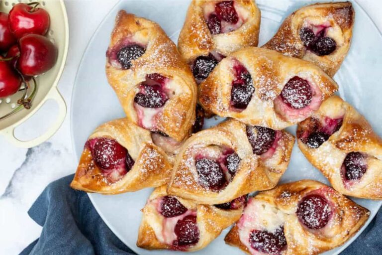 A plate of Cherry Danish with Puff Pastry.