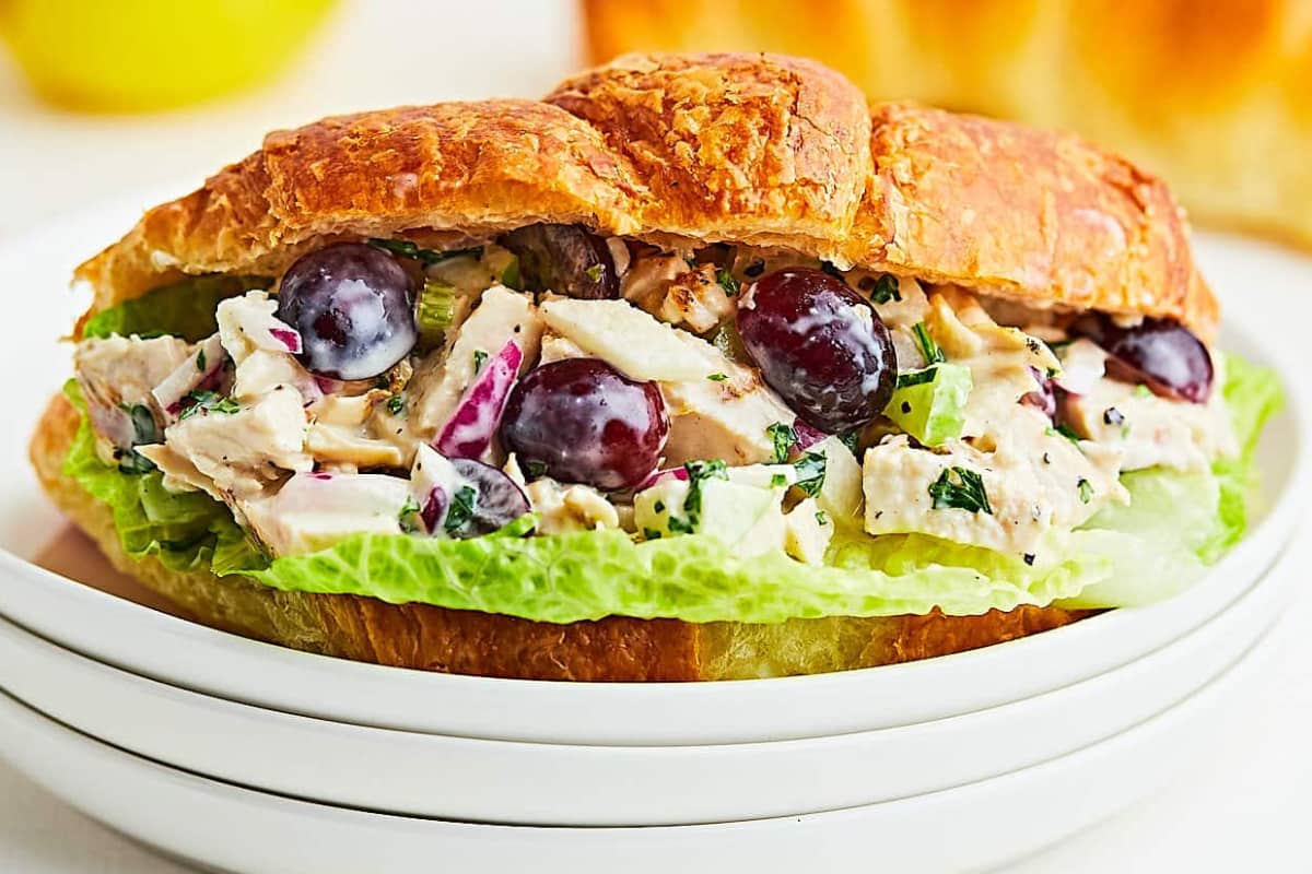 A plate of Chicken Salad with Apples and Grapes.