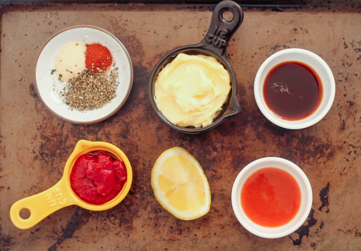 Ingredients on a tray.