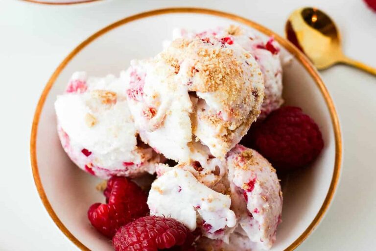 A dish of raspberry cottage cheese ice cream.