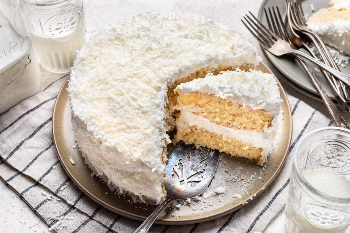 A dish of Coconut Layer Cake.