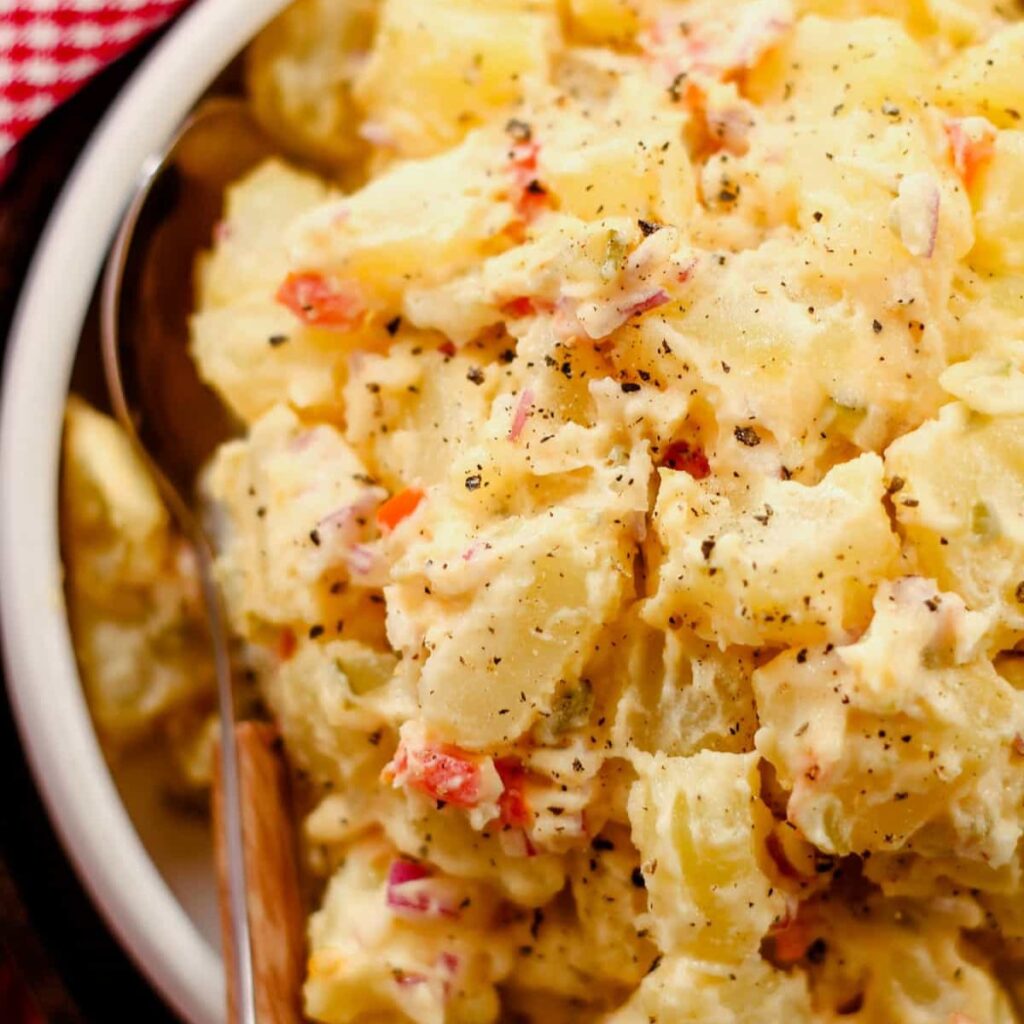 A dish of creamy potato salad.