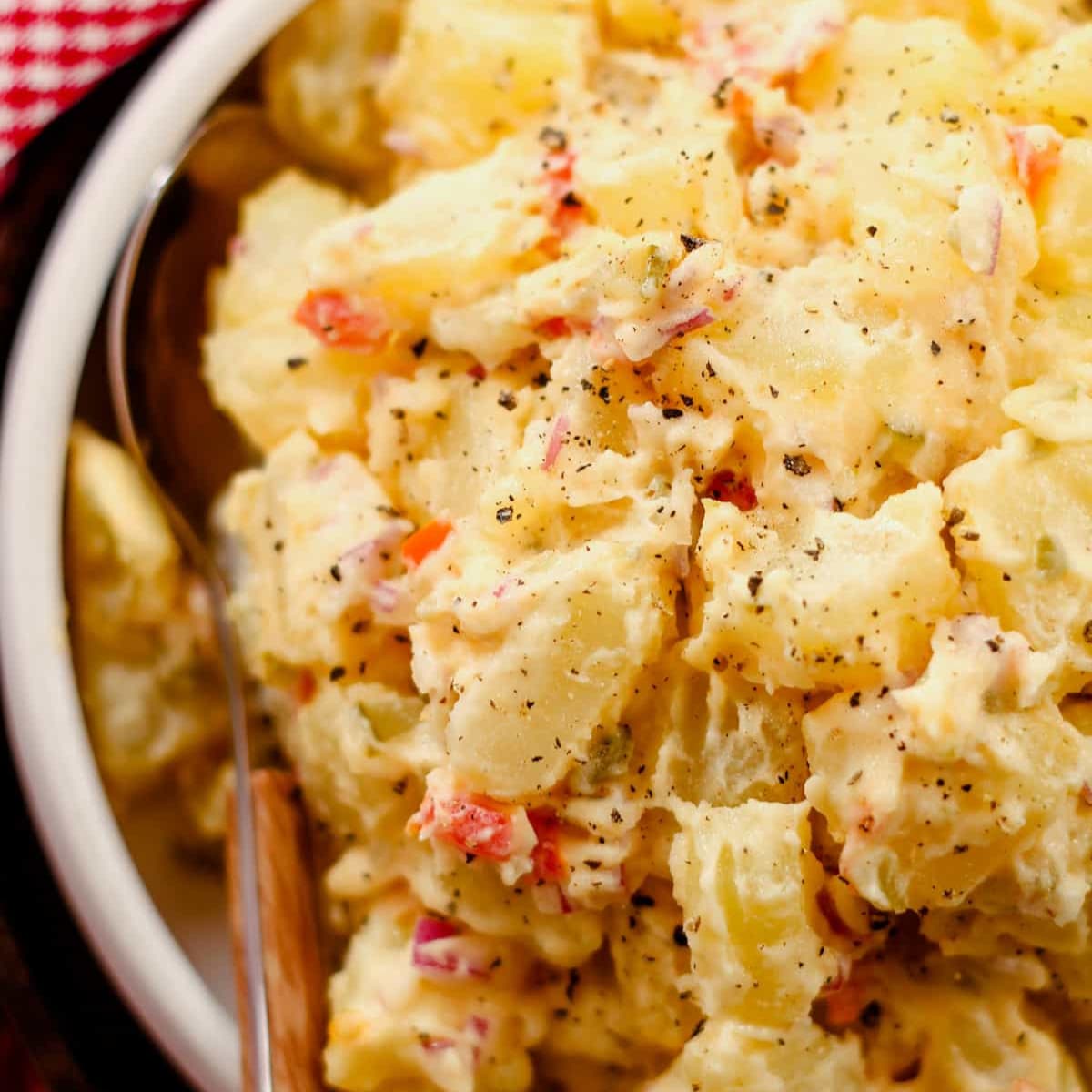 A dish of creamy potato salad.