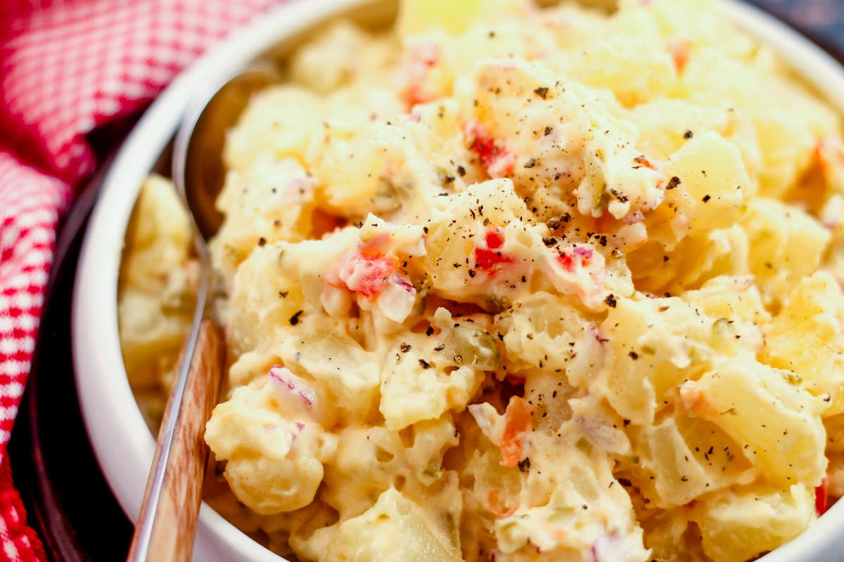 A dish of creamy potato salad.
