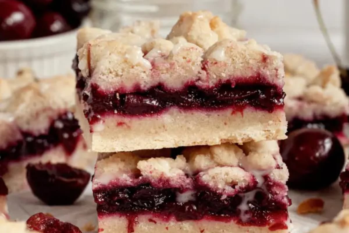 A plate of Cherry Pie Bars.
