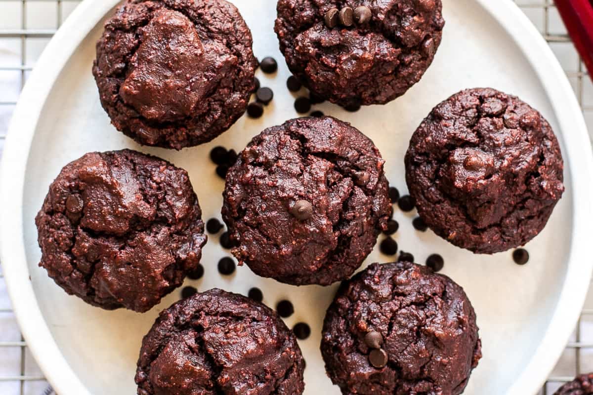 A plate of Triple Chocolate Beet Muffins.