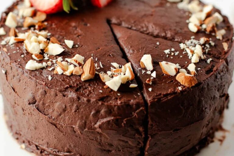 A plate of Flourless Black Bean Chocolate Cake.