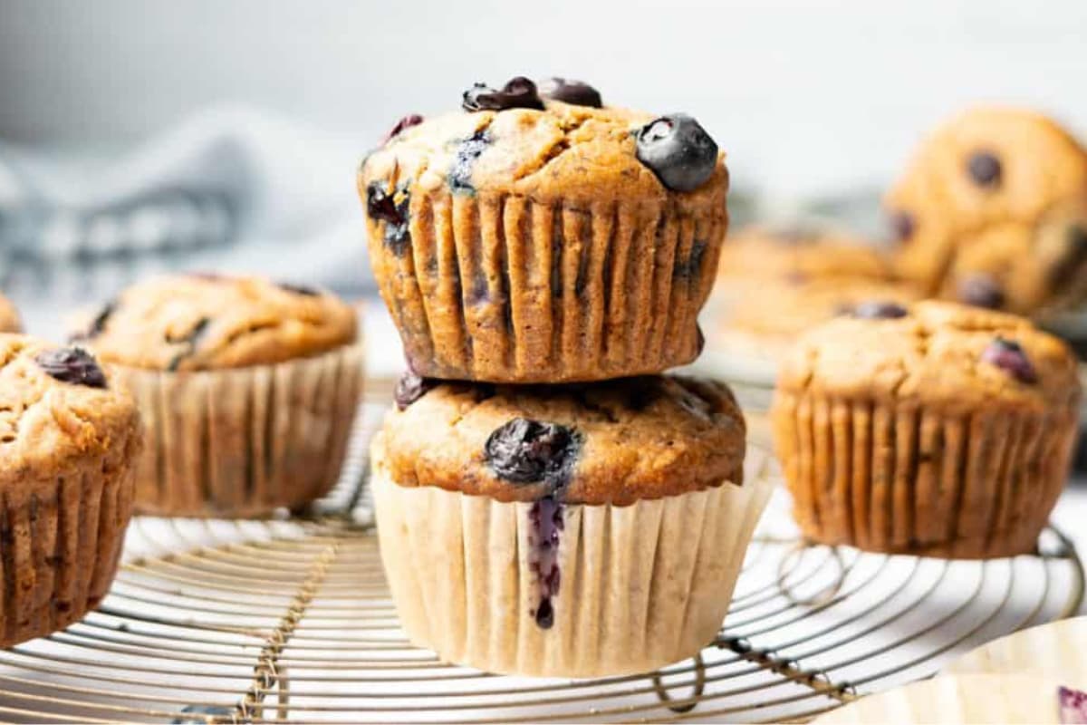 A plate of Blueberry Buckwheat Muffins.