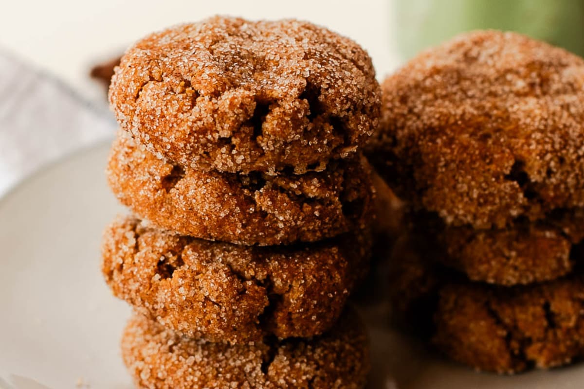 A plate of Healthy Sweet Potato Snickerdoodle Cookies.