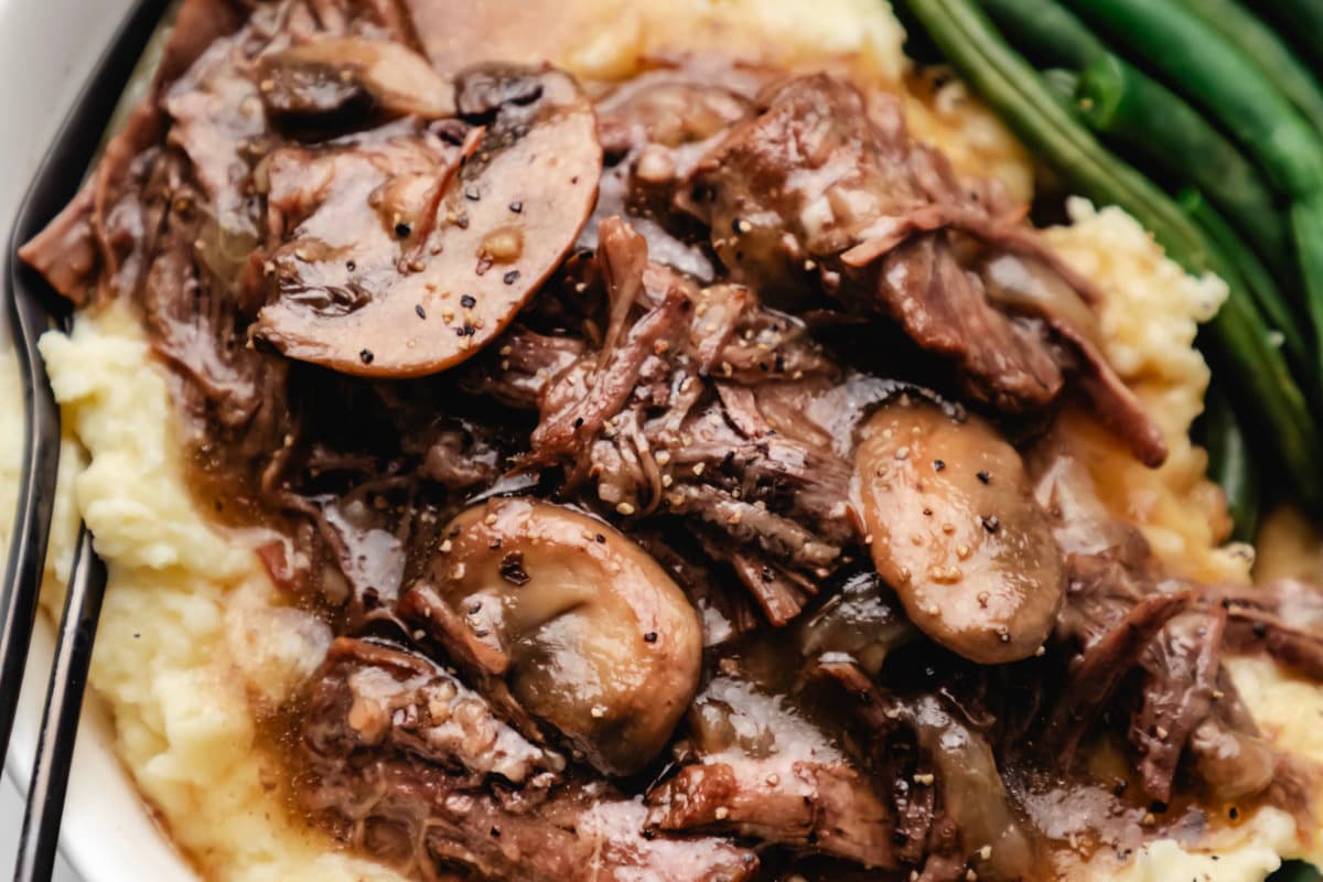A plate of Instant Pot Mushroom Pot Roast.
