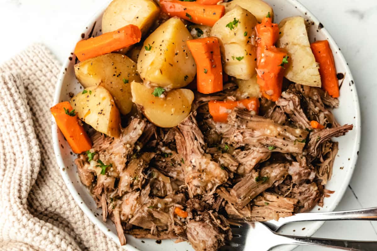 A plate of Instant Pot Rump Roast.