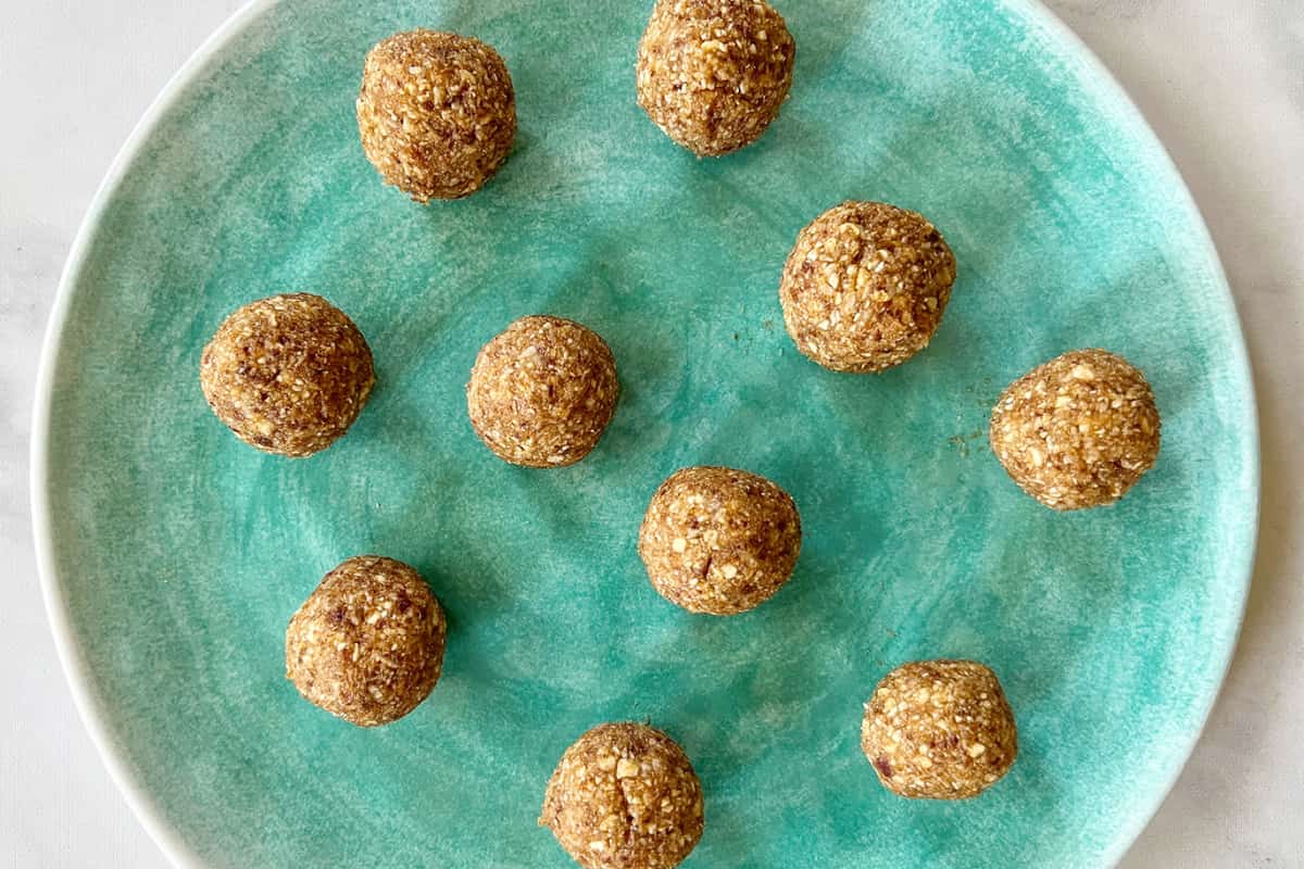 A plate of Lemon Date Balls.