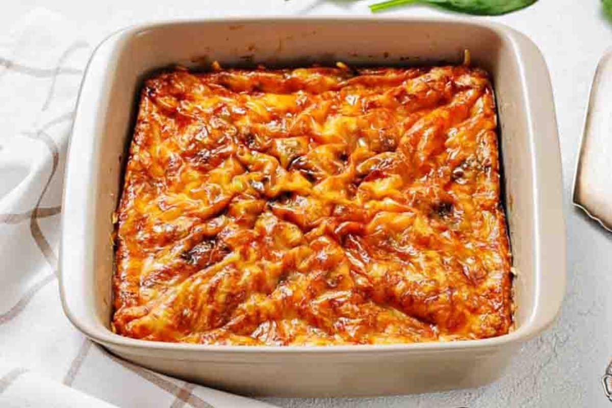 A dish of Easy Sausage Egg Casserole.