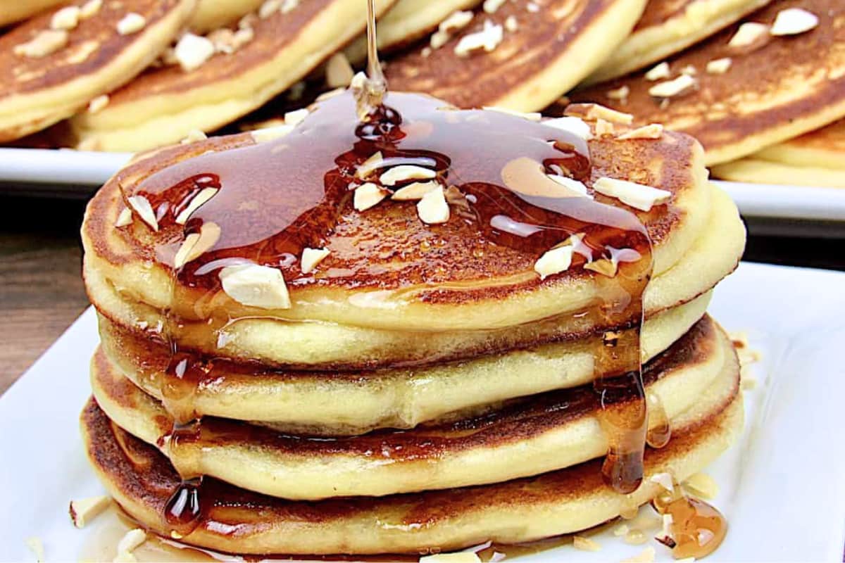 A plate of Keto Ricotta Almond Pancakes.