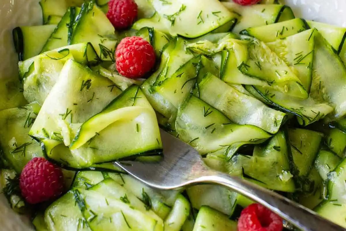 A bowl of Marinated Zucchini Salad.