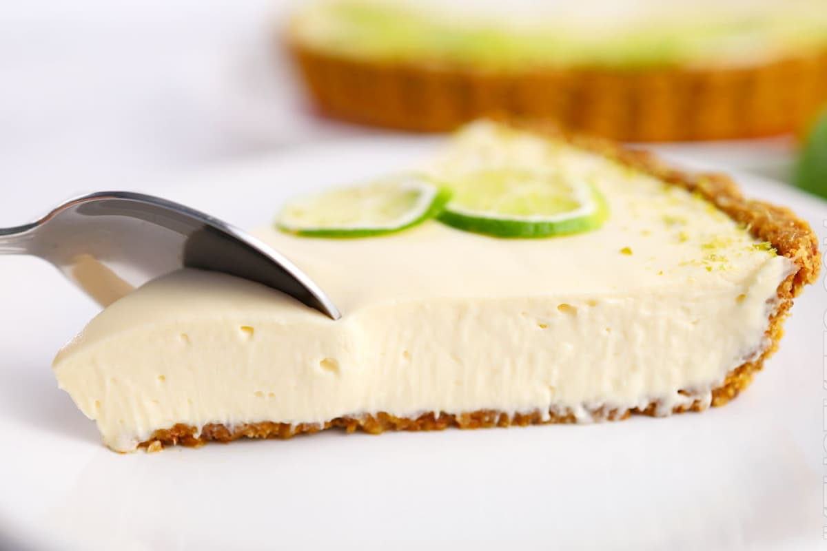 A plate of No-Bake Key Lime Pie Cheesecake.