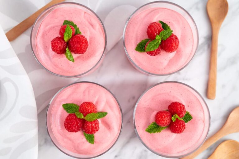 A dish of Keto Raspberry Mousse.